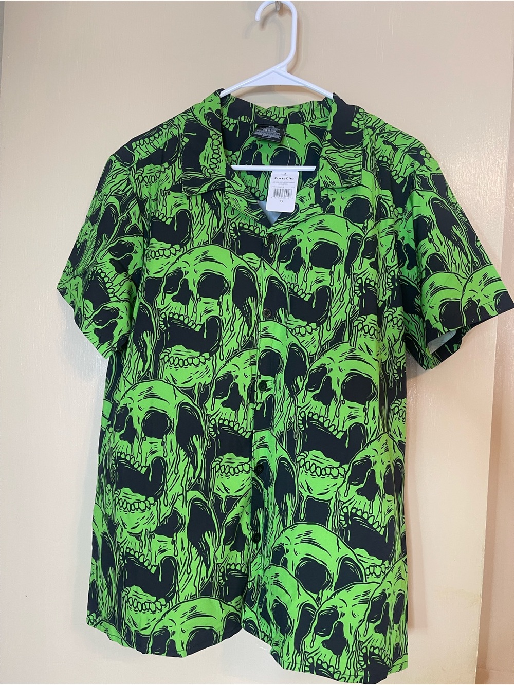 Green Skull Print Short-Sleeve Shirt